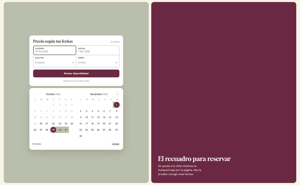 Reserva de la opción 2: recuadro para reservar con calendario