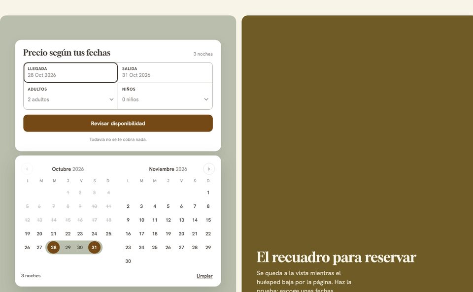 Reserva de la opción 2: recuadro para reservar con calendario