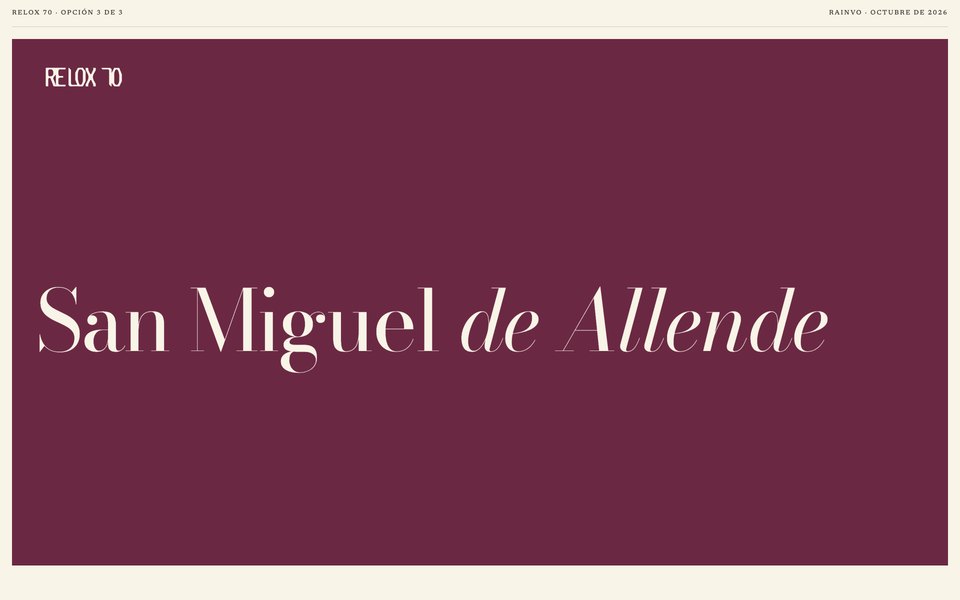 Inicio de la opción 3: portada ciruela con San Miguel de Allende en letra de revista