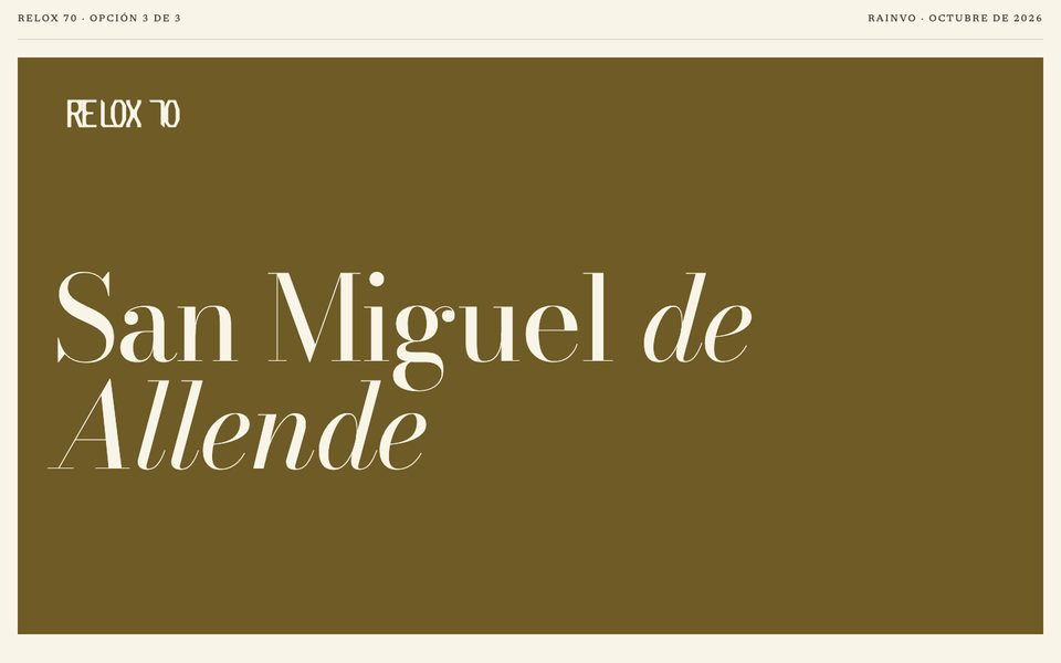 Inicio de la opción 3: portada verde olivo con San Miguel de Allende en letra de revista